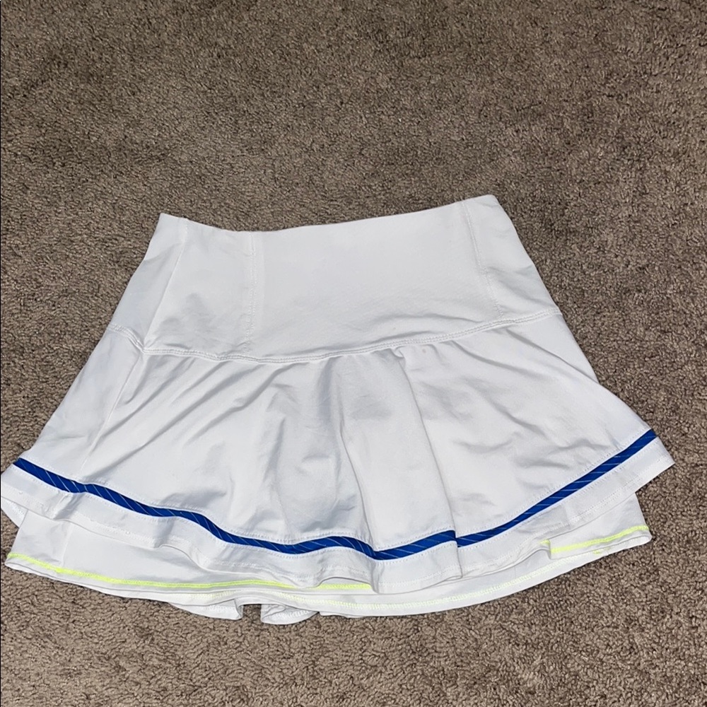 Lucky in Love White Mini Skirt with Blue and Yellow Accents
